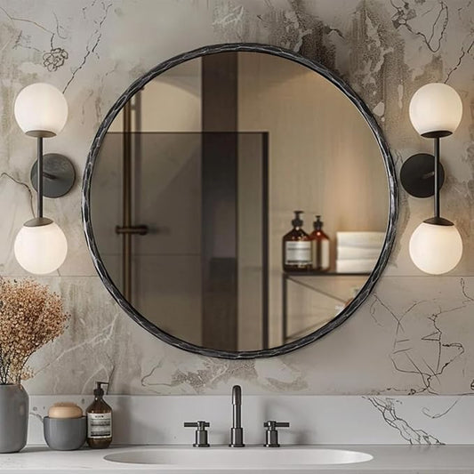 ANDY STAR Hand-Forged Black Round Mirror for Wall, 30 Inch Stainless Steel Metal Frame Circle Mirror, Antique Rounded Bathroom Mirror for Living Room, Bedroom, Entryway, Vanity