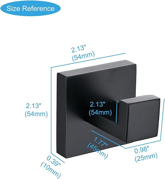 TASTOS Bath Towel Hooks Matte Black, 4 Pack Stainless Steel Robe Coat and Clothes Hook, Heavy Duty Wall Hook for Bathroom & Kitchen, Modern Square Style Wall Mounted