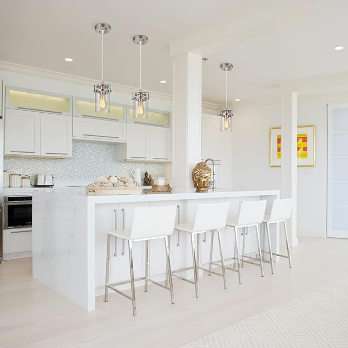 Industrial Pendant Lighting for Kithen Island, Brushed Nickel Pendant Light Fixture with Clear Glass Shade Modern Mini Ceiling Light Fixture Adjustable Kitchen Island Lighting(E26 Base)