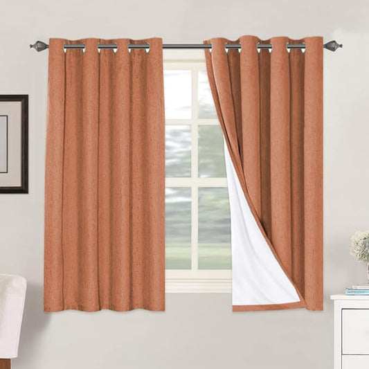 H.VERSAILTEX 100% Blackout Curtains for Bedroom Thermal Insulated Linen Textured Curtains Heat and Full Light Blocking Drapes Living Room Curtains 2 Panel Sets, Orange, 52x54 Inch