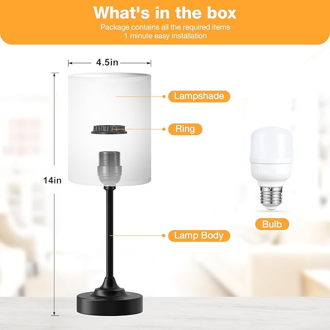 Touch Nightstand Bedroom Lamp - 3 Way Dimmable Bedside Lamp, Small Table Lamp Linen Lampshade for Office Desk, LED Bulb Included