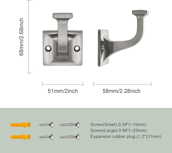 SAILING 5 Pack Coat Hooks - Brushed Nickel Robe Hooks Decorative Wall Hooks for Bathroom Bedroom Kitchen Towel Robe Clothes Cabinet Closet Bathroom Hardware