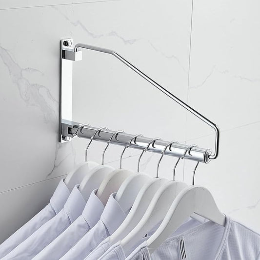 Laundry Hanger,NEWRAIN Wall Mounted Clothes Hanger with Swing Arm Holder Brass Hanging Drying Rack Space Saver,Chrome