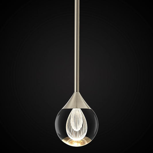 1-Light Teardrop Crystal Pendant Light, Mini LED Crystal Globe Hanging Light Fixture, Modern Ceiling Pendant Lighting for Kitchen Island Dining Room Bedroom Bar 3000K 8W Brush Nickel