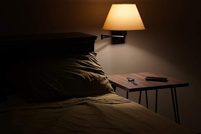 Kira Home Cambridge 15" Swing Arm Wall Lamp - Plug in/Wall Mount + Golden Bronze Fabric Shade, 150W 3-Way, Black Finish, 2-Pack