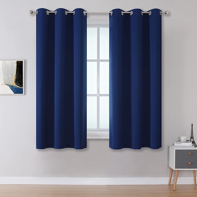 DUALIFE Navy Blue Kitchen Curtains, Short Blackout Curtains for Kids Bedroom Play Room Thermal Insulated Curtain Panels 34 Inch, Grommet Cafe Curtains(Navy, 34" Wide by 54" Long, 2 Panels)