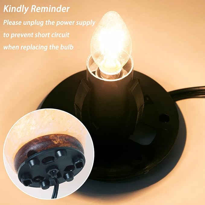Himalayan Salt Lamp Cord Replacement with Dimmer Switch(2-Pack) and E12 Halogen Salt Lamp Bulbs(6-Pack) New Series (5 Feet Cord & 3.34 Inch Base)