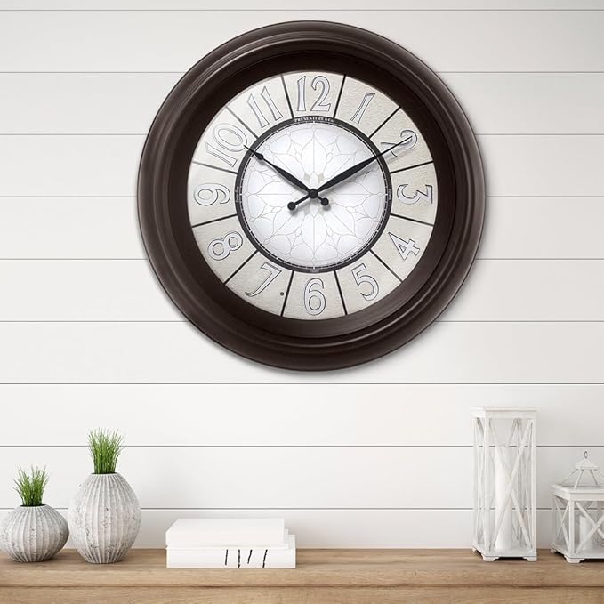 Presentime & Co. 18" Luminous Large Wall Clock, Oil Rubbed Bronze Finish, Night Light, Lighted Clock with Smart Sensor to Turn on/Off Lights. Wall Décor for Living Room, Dining Room, Kitchen.
