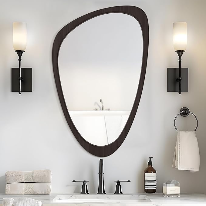 WallBeyond Asymmetrical Mirror, Irregular Wall Mirror, Wall Mirrors Decorative for Bedroom Living Room Entryway Hall, Wood Mirror for mid Century Modern Decor 30" H x 19" W, Black