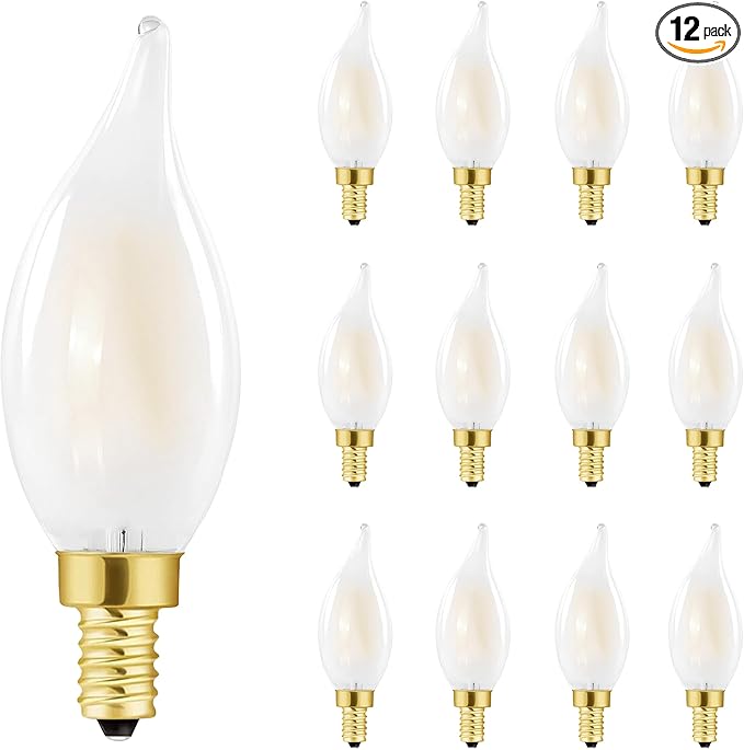 LED Frosted Candelabra Light Bulbs, 4W Equivalent 40W, Soft White 3000K,E12 Candle Base,400LM,AC120V,Dimmable Chandelier Light Bulbs for Dining Room,Ceiling Fan,Chandelier (12 Pack)