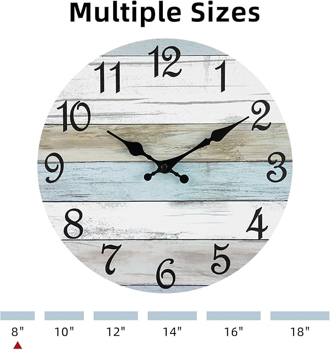 CHYLIN Wall Clock, Silent Non Ticking Battery Operated, Rustic Coastal Country Clock Decorative for Bathroom Kitchen Bedroom 8