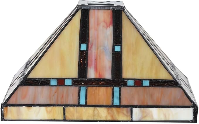 Bieye S10798 Tiffany-Style Stained Glass Mission Lampshade - 10-Inch Wide - Iridescent Elegance