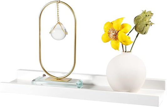 16 Inch Floating Shelves Wall Mounted, Solid Wood Wall Shelves for Decor and Storage, Picture Ledge Shelf for Bedroom/Bathroom/Living Room/Kitchen/Laundry Room, White Color,16*4*1.5, 1 Pack