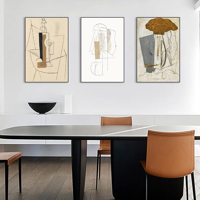 FCHUI Large Size Framed Wall Art, Boho Set of 3, Mid Century Modern Decor 24" x 32", Minimalist Black Beige Neutral Abstract Portrait Canvas Prints Wall Decor for Bedroom Living Room Bathroom
