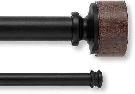MODE Premium Collection Double Curtain Rod Set with Mod Doorknob Finials - 144 to 240 in, Black