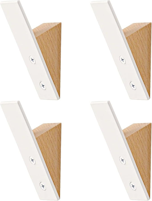 Homeforia Beech Wood Coat Hooks, High End Beech Wood & White Metal Wall Mounted Clothing Hooks, Mid-Century Modern Coat Hooks, Heavy Duty Wooden Hooks for Hanging Coats, Hats, Towels & More, Set of 4