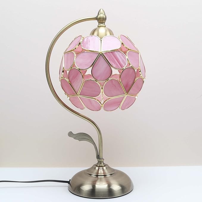 Bieye Tiffany Style Stained Glass Flower Petal Lampshade (Pink, 8" Hydrangea)