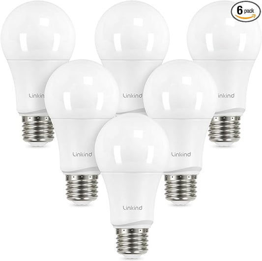 Linkind A19 LED Light Bulbs Dimmable, 75W Equivalent, E26 Base, 5000K Daylight, 13W 1150 Lumens 120V, UL Listed FCC Certified, LED Lights for Bedroom Living Room Home Office, 6 Packs