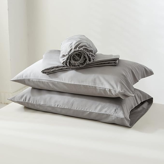 Simple&Opulence Cooling Pillowcase King Size Set of 2, 100% Viscose from Bamboo Pillow Cover with Envelope Closure, Silky Breathable and Ultra Soft for Summer Hot Sleepers (Grey, 20''x30'')