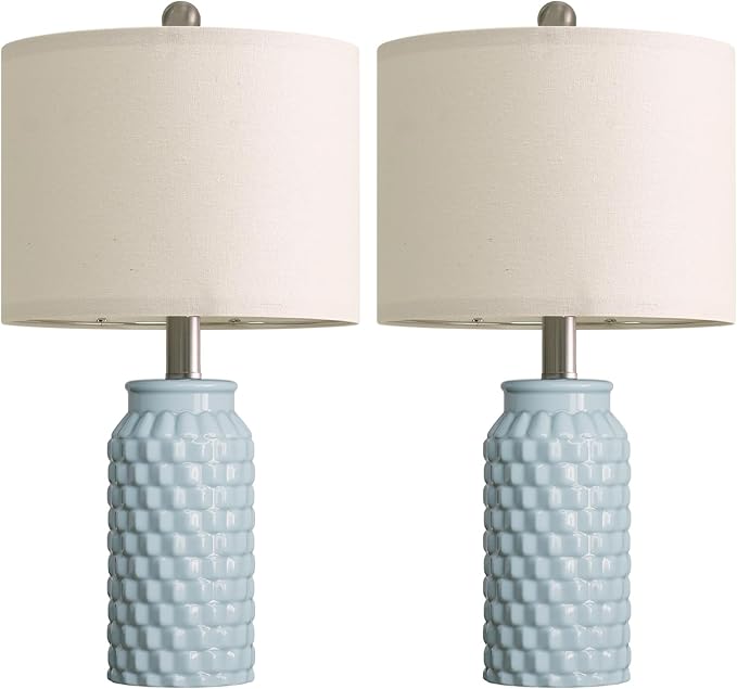 20.5" Light Blue Modern Ceramic Bedside Lamp Set of 2 for Bedroom Decor Farmhouse Table Lamp for Living Room Office Dorm