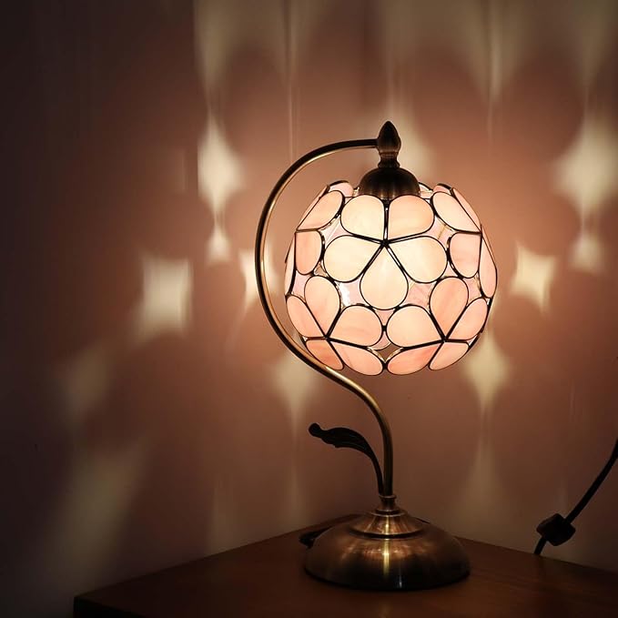 Bieye Tiffany Style Stained Glass Flower Petal Lampshade (Pink, 8" Hydrangea)