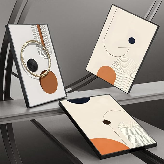Framed Bright style Wall Art, Boho Wall Art Set of 3, Mid Century Modern Decor 16" x 24", Minimalist Black Beige Neutral Abstract Geometric Wall Decor Canvas Prints for Bedroom Living Room Bathroom