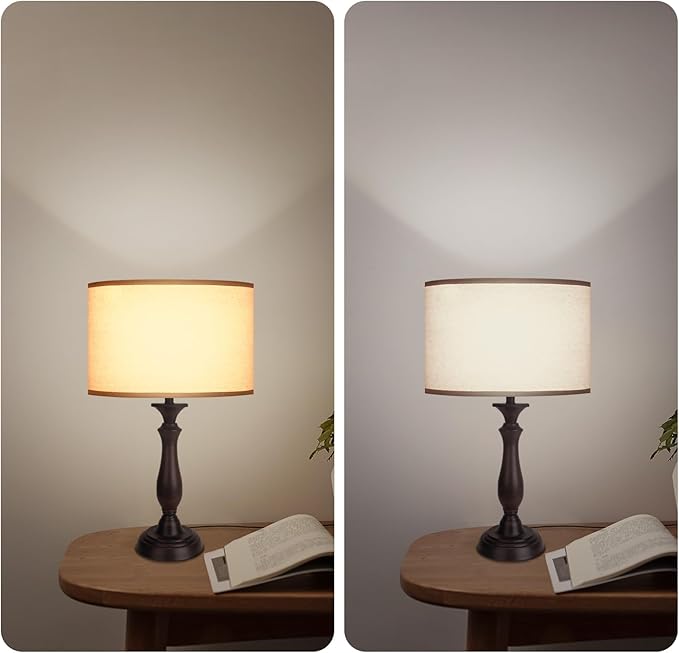 22.2“ Vintage Desk Lamp for Living Room, Mid Century Table Lamp for Bedroom, Bedside Lamps for Night Stands,Reading Lamp for Bedroom Office Room,Beige Lampshade (Dark Brown)