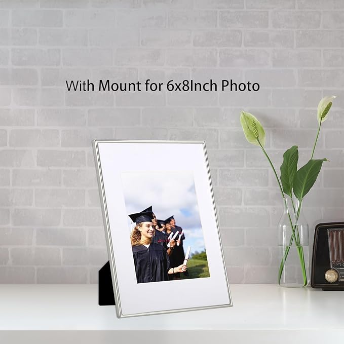 A4(21x29.7cm) Silver Metal Picture Frame with Mat for 6x8'' Set of 2, 8.3 x11.7'' Narrow Silver Plated Photo Frames With Soft Touch Velvet Backing for Desktop and Wall Décor