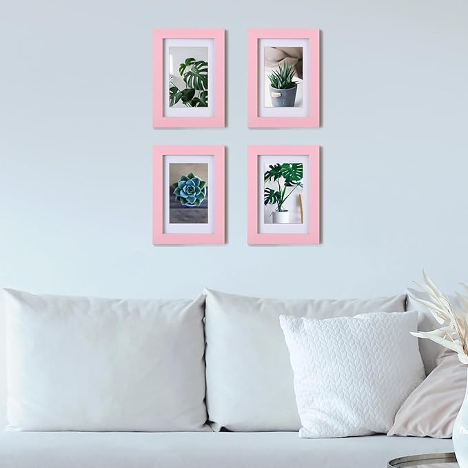 Egofine 4x6 Picture Frames with Plexiglass, Display Pictures 3.5x5 with Mat or 4x6 Without Mat Set of 4 for Tabletop and Wall Mounting, Pink