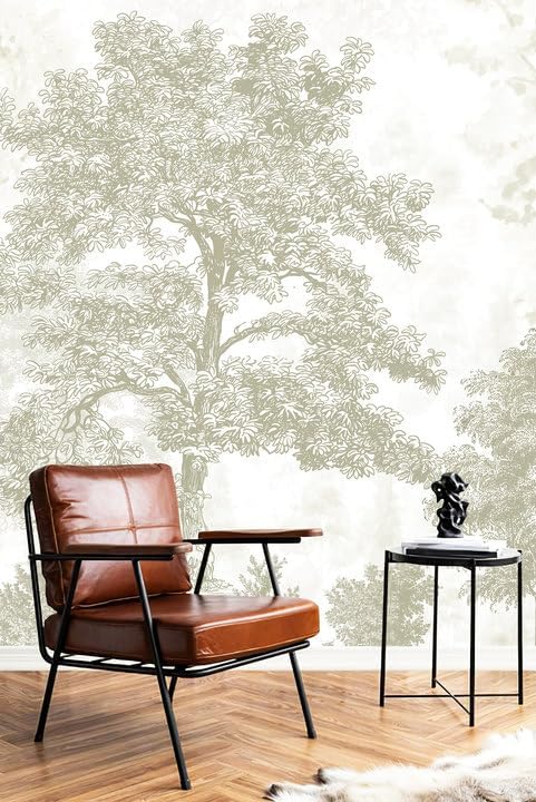 Zeeko Vintage Forest Wall Mural Peel and Stick 59‬" W x 98" H Beige Tree Wallpaper Self-Adhesive Large Nature Landscapes Murals Canvas Wall Decor for Bedroom Bathroom