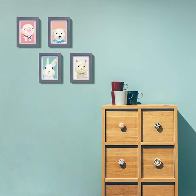 Egofine 5x7 Picture Frames 4 Pack Covered by Plexiglass for Picture 4x6 with Mat or 5x7 whitout Mat Made of Solid Wood for Table Top Display and Wall Mounting Photo Frame, Dark Gray