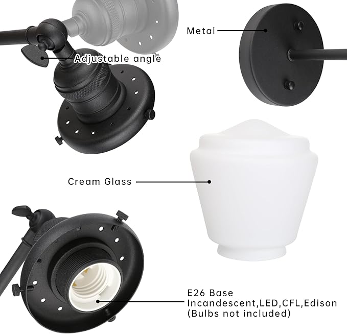 1-Light Vintage Wall Sconce Light Fixture with Milk White Glass Shade, Industrial Indoor Wall Lamp for Living Room Bedroom Bathroom Over Kitchen Sink