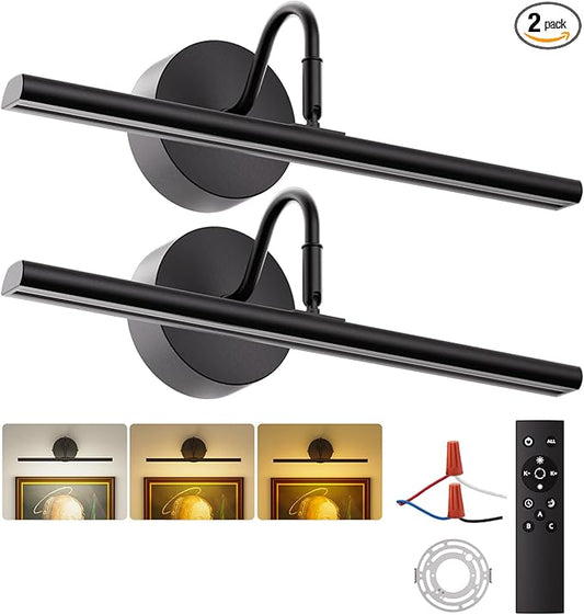 Picture Lights for Wall 16.5" 2PCS Hardwired LED Wall Lights with Remote, CCT Dimmable Art Poster Photo Light for Portrait Painting Artwork, Room Decor, 15W, 2700K-6500K, 1200LM, Black