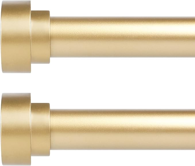 HEI! DEAR 2 Pack Gold Curtain Rods 18 to 60 Inch(1.5-5ft), 1 Inch Heavy Duty, Modern Decorative, Telescoping Window Curtains Rods, Brass Gold