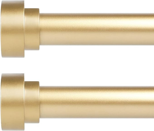 HEI! DEAR 2 Pack Gold Curtain Rods 18 to 60 Inch(1.5-5ft), 1 Inch Heavy Duty, Modern Decorative, Telescoping Window Curtains Rods, Brass Gold