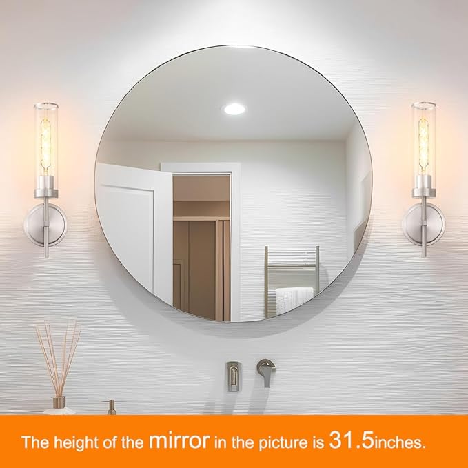 Wall Sconces Set of 2, Brushed Nickel Sconces Wall Lighting, Modern Bathroom Vanity Light Fixtures with Clear Glass, Bathroom Sconces Wall Mount Lights for Living Room Bedroom Hallway, Hardwired