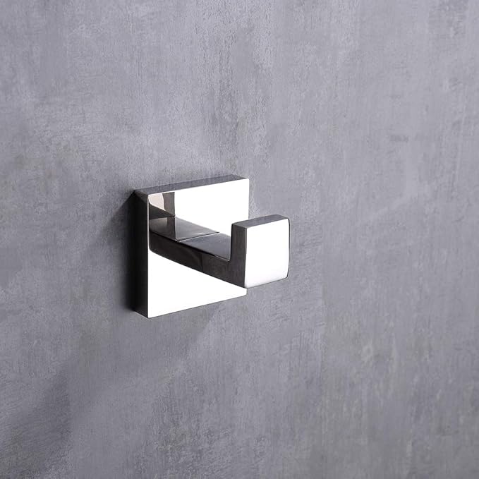 TASTOS Bath Towel Hooks Premium Stainless Steel Robe Coat and Clothes Hook, Heavy Duty Square Wall Mounted Modern Hook for Bathroom & Kitchen, Polished Chrome Finish, 2Pack