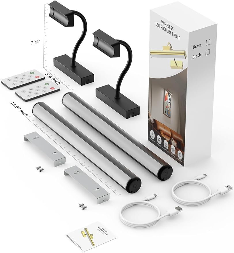 Wireless Picture Light with Remote, Battery Operated Wall Sconce 5000mAh, 3 Color Modes and Dimmable LED Wall Lights with Timer for Painting, Frame, Gallery, Dartboard, Bedroom (Black-2Pack)