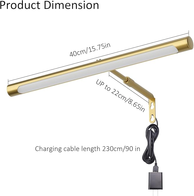Picture Lights for Paintings Plug in, 16" Adjustable LED Gold Picture Light Art Light, Remote Control Gallery Painting Wall Light for Picture Display Dartboard Art Work (Gold)
