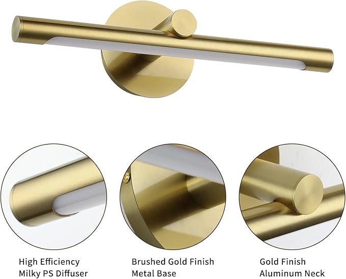 JUSHENG LED Picture Lights for Wall Hard-Wired 16.54'' Inch, Golden Brass Picture Frame Light LED Gallery Lights Art Display Light for Paintings Portrait 7W 3000K Warm White