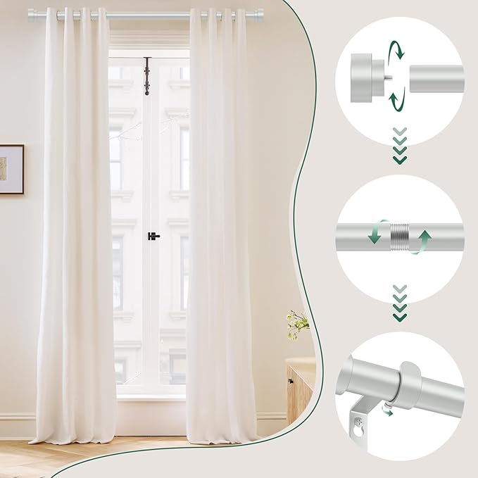 HEI! DEAR Silver Curtain Rods 48-84 Inch (4-7FT), Heavy Duty Adjustable Telescoping Curtain Rods, Antique Silver