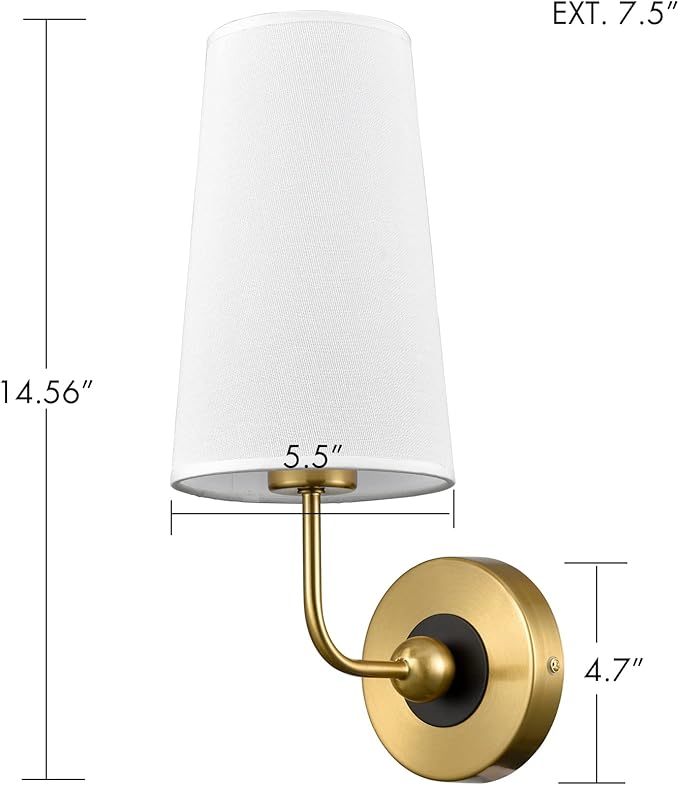 DAYCENT Mid Cnetury Gold Wall Sconces Set of Two 1-Light Modern Fabric Shade Wall Lamp Hardwired Brass Sconces Wall Lighting for Bathroom Bedroom Hallway Living Room