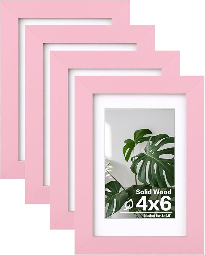 Egofine 4x6 Picture Frames with Plexiglass, Display Pictures 3.5x5 with Mat or 4x6 Without Mat Set of 4 for Tabletop and Wall Mounting, Pink