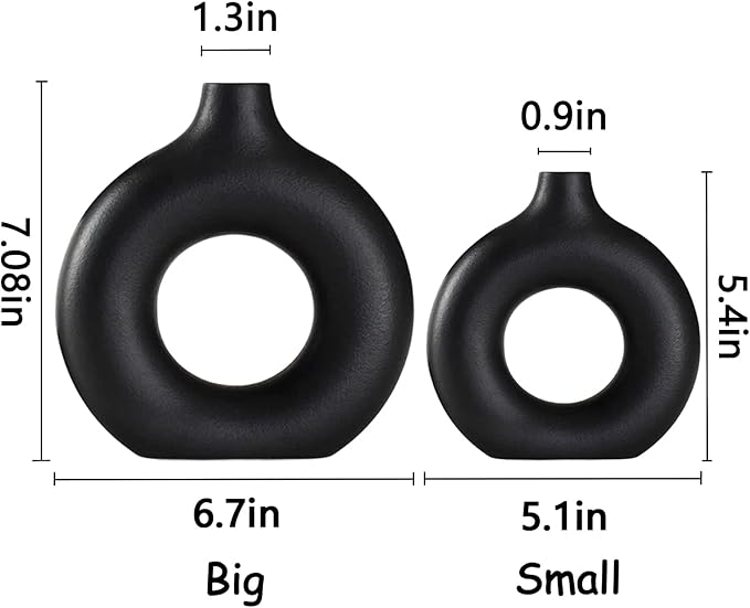 Black Ceramic Vases Set of 2, Modern Design for Home Decor,Black Style for Pampas Grass Matte Ceramic Vase for Farmhouse Living Room Kitchen Bedroom Mantle Coffee Dining Table Decoration