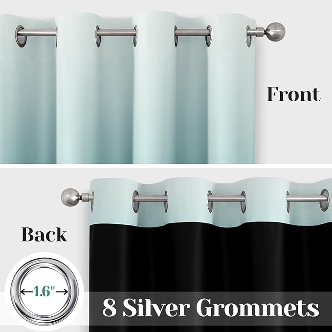 HOMEIDEAS Teal 100% Ombre Blackout Curtains for Bedroom, 52 X 84 Inches Long Room Darkening Gradient Light Blocking Thermal Insulated Grommet Drapes for Living Room, 2 Panels