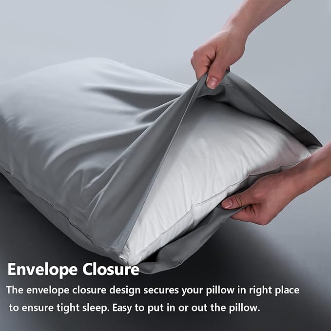 Simple&Opulence Cooling Pillowcase King Size Set of 2, 100% Viscose from Bamboo Pillow Cover with Envelope Closure, Silky Breathable and Ultra Soft for Summer Hot Sleepers (Grey, 20''x30'')