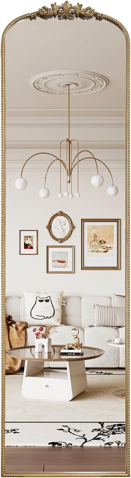 WallBeyond Arched Full Length Mirror Wall Mounted, 21x78 Inch Gold Antique Mirror, Vintage Metal Frame Full Body Mirro for Bedroom, Living Room, Hanging or Leaning