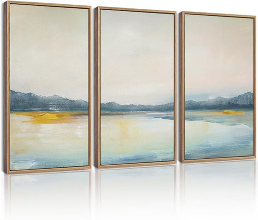 KUVIOKE Abstract Landscape Framed Wall Art Minimalist Neutral Illustrations Modern Art Decorative Nordic Home Decor 16x24in (Natural Framed)