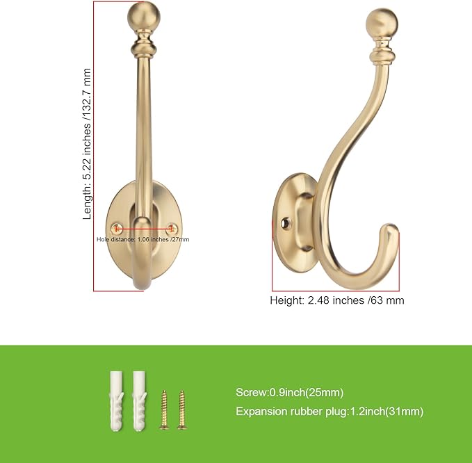 TUNNY Towel Hooks Bathroom - 5 Pack Champagne Bronze Coat Hook Robe Hooks Decorative Wall Hooks for Bathroom Bedroom Kitchen Towel Robe Clothes Cabinet Closet Bathroom Hardware