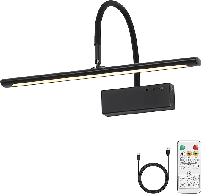 JOOSENLUX Wireless Picture Light with Remote Control Battery Powered Art Light 15.75 Inch Black Gallery Light Dimmable and Timer Function for Pictures, Display, Artwork, Gallery